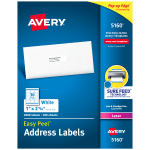 Avery Easy Peel Address Labels With Sure Feed Technology, 5160, 1in x 2 5/8in, White, Box Of 3,000