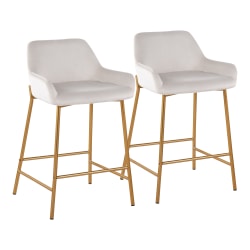 ALPHA HOME Faux Leather Counter-Height Bar Stools With Backs, White/Gold, Set Of 2 Stools