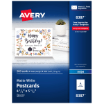 Avery Inkjet Postcards, 4 1/4in x 5 1/2in, Matte White, Box of 200