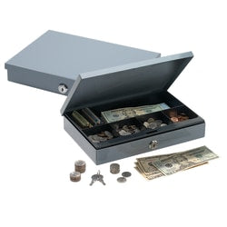 Office Depot Brand Ultra-Slim Cash Box With Security Lock, 2inH x 11 1/4inW x 7 1/2inD, Gray