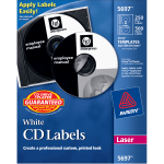 Avery CD Labels, AVE5697, Removable Adhesive, Circle, Laser, White, 2 Per Sheet, Pack Of 250