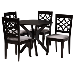 Baxton Studio Elena Dining Set, 29-15/16inH x 35-7/16inW x 35-7/16inD, Gray/Dark Brown