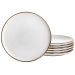 Elama Arthur 6-Piece Round Stoneware Salad Plate Set, 8in, Matte White/Gold