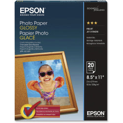 Epson Glossy Photo Paper, Letter Size (8 1/2in x 11in), Pack Of 20 Sheets