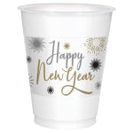 Amscan Happy New Year Plastic Cups, 16 Oz, White, Pack Of 50 Cups