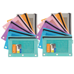 BAZIC Products 3-Ring Pencil Pouches with Mesh Windows, 9-13/16in x 7in, Retro Pastel, Pack Of 12 Pouches