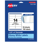 Avery Glossy Permanent Labels With Sure Feed, 94206-WGP50, Rectangle, 1-1/3in x 4in, White, Pack Of 700