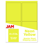 JAM Paper Mailing Address Labels, Rectangle, 4in x 5in, Neon Yellow, Pack Of 120