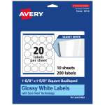 Avery Glossy Permanent Labels With Sure Feed, 94110-WGP10, Square Scalloped, 1-5/8in x 1-5/8in, White, Pack Of 200