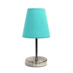 Creekwood Home Nauru Petite Metal Stick Table Lamp, 10-1/2inH, Blue Shade/Sand Nickel Base