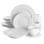 Elama Charlotte 20-Piece Porcelain Dinnerware Set, White