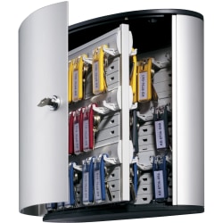 Durable 54-Key Locking Tag-Style Aluminum Key Tag Cabinet, 11in x 11 3/4in x 4 5/8in, Silver