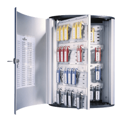 Durable 72-Key Locking Tag-Style Aluminum Key Tag Cabinet, 15 3/4in x 11 3/4in x 4 5/8in, Silver