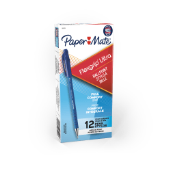 Paper Mate FlexGrip Ultra Ballpoint Pens, Medium Point, 1.0 mm, 42% Recycled, Blue Barrel, Blue Ink, Pack Of 12