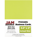 JAM Paper Printable Business Cards, 3 1/2in x 2in, Lime Green, 10 Cards Per Sheet, Pack Of 10 Sheets