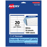 Avery Waterproof Permanent Labels With Sure Feed, 94202-WMF50, Rectangle, 1in x 4in, White, Pack Of 1,000