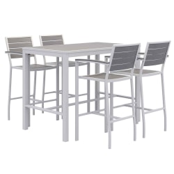 KFI Studios Eveleen 5-Piece Outdoor Patio Set, 33-13/16inH x 55inW x 32inD, Silver/Mocha