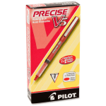 Pilot Precise V5 Liquid Ink Rollerball Pens, Extra Fine Point, 0.5 mm, Red Barrel, Red Ink, Pack Of 12