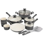 Gibson Tia Mowry Savory Saffron Spice 16-Piece Cookware Set, Gray