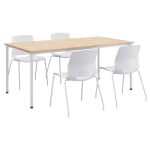 KFI Studios Dailey Table Set With 4 Sled Chairs, Natural Table/White Chairs