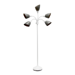 Simple Designs 5-Light Adjustable Gooseneck Floor Lamp, 67inH, Gray Shade/White Base