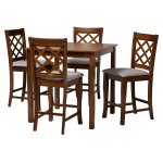 Baxton Studio Alora Pub Set, 36inH x 35-7/16inW x 35-7/16inD, Gray/Walnut