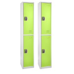 Alpine 2-Tier Steel Lockers, 72inH x 15inW x 15inD, Green, Set Of 2 Lockers