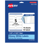 Avery Glossy Permanent Labels With Sure Feed, 94118-WGP10, Cigar, 1-1/2in x 7-3/4in, White, Pack Of 50