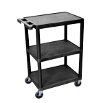 Luxor Plastic Utilty Cart, 3 Shelves, 80% Recycled, 32 1/2inH x 24inW x 18inD, Black