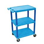 Luxor Plastic Utilty Cart, 3 Shelves, 32 1/2inH x 24inW x 18inD, Blue