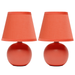 Creekwood Home Nauru Petite Ceramic Orb Base Table Lamp, 8-11/16inH, Orange Shades/Orange Bases, Set Of 2