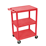 Luxor Plastic Utilty Cart, 3 Shelves, 32 1/2inH x 24inW x 18inD, Red