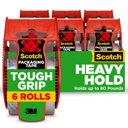 Scotch Tough Grip Moving Packing Tape With Dispensers, 1-7/8in x 22.2 Yd., Clear, Pack Of 6 Rolls