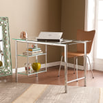 SEI Furniture Oslo Chrome & Glass 48inW Writing Desk, Chrome/Clear