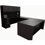 Boss Office Products Holland Series Executive U-Shape Desk With File Storage, Pedestal And Hutch, Mocha