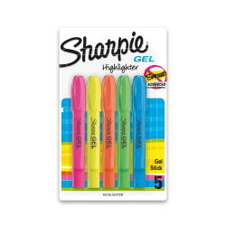 Sharpie Gel Highlighters, Assorted Colors, Pack Of 5