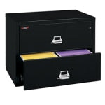 FireKing UL 1-Hour 22-1/8inW x 37-1/2inD Lateral 2-Drawer Fireproof File Cabinet, Black, White Glove Delivery