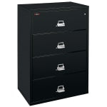 FireKing UL 1-Hour 31-1/8inW x 22-1/8inD Lateral 4-Drawer Fireproof File Cabinet, Black, White Glove Delivery