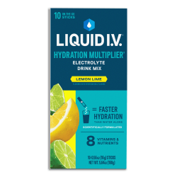 Liquid IV Lemon Lime Hydration Multiplier, 0.56 Fl Oz, Pack Of 10 Pouches