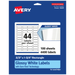 Avery Glossy Permanent Labels With Sure Feed, 94209-WGP100, Rectangle, 2/3in x 1-3/4in, White, Pack Of 4,400