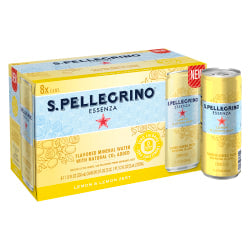 Nestle S.Pellegrino Essenza Flavored Mineral Water, Lemon & Lemon Zest, 11.15 Oz, Pack Of 8 Cans