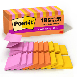 Post-it Super Sticky Pop Up Notes, 3 in x 3 in, 18 Pads, 90 Sheets/Pad, 2x the Sticking Power, Energy Boost Collection