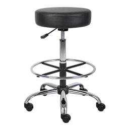 Boss Office Products Medical Stool With Back And Antimicrobial Vinyl, Black/Chrome