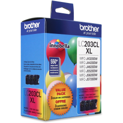 Brother LC203 High-Yield Cyan, Magenta, Yellow Ink Cartridges, Pack Of 3, LC2033PKS