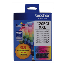 Brother LC205 Extra-High-Yield Cyan, Magenta, Yellow Ink Cartridges, Pack Of 3, LC2053PKS