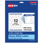 Avery Glossy Permanent Labels With Sure Feed, 94611-WGP100, Star, 2-1/4in x 2-3/8in, White, Pack Of 1,200