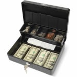 CARL Bill Slots Steel Security Cash Box - 4 Bill - 5 Coin - Steel - Black - 3.5in Height x 10in Width x 7in Depth