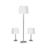 Adesso Olivia Lamps, Off-White Shades/Brushed Steel Bases, Set Of 3