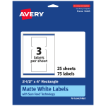 Avery Permanent Labels With Sure Feed, 94245-WMP25, Rectangle, 2-1/2in x 4in, White, Pack Of 75