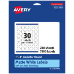 Avery Permanent Labels With Sure Feed, 94505-WMP250, Round, 1-1/4in Diameter, White, Pack Of 7,500